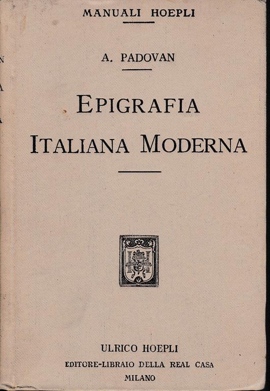 Epigrafia Italiana Moderna - A. Padovan - copertina