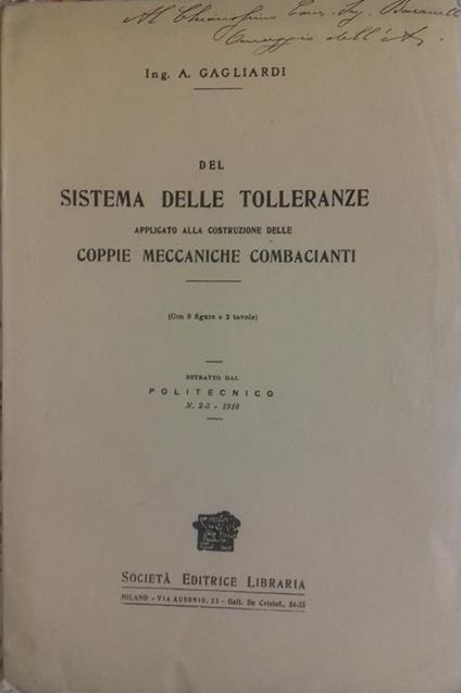 Del sistema delle tolleranze applicato alla costruzione delle coppie meccaniche combacianti - Achille Gagliardi - copertina