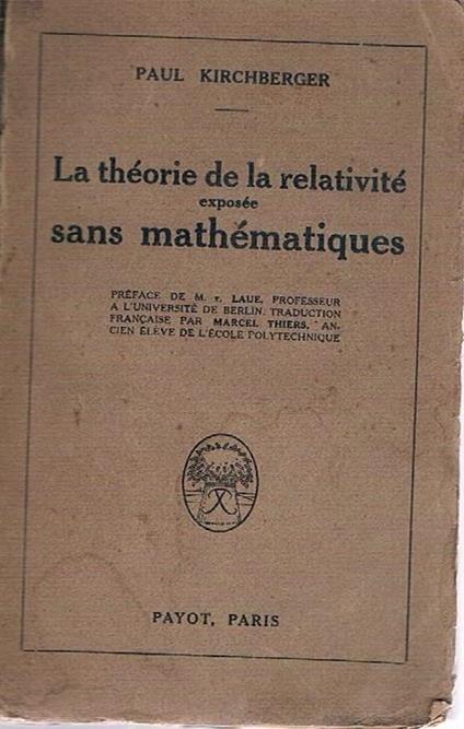 théorie de la relativité exposée sans mathématiques - Paul Kirchberger - copertina