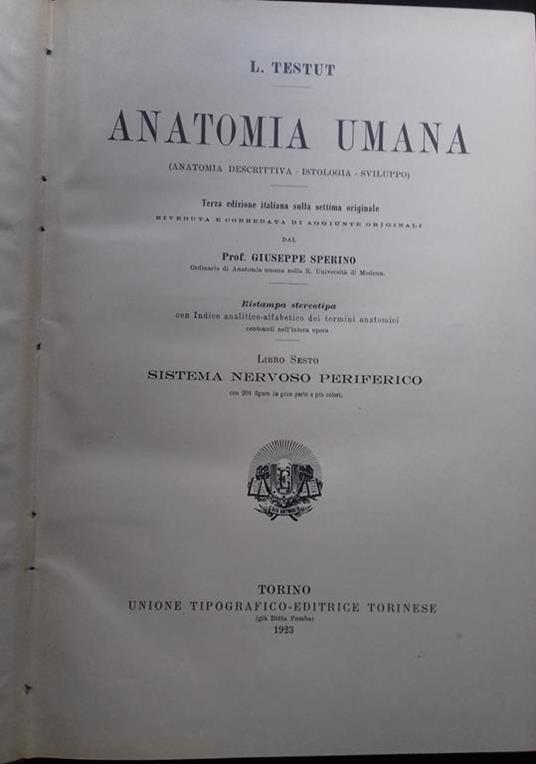 Anatomia Umana. Libro sesto: Sistema Nervoso Periferico - Léon Testut - copertina