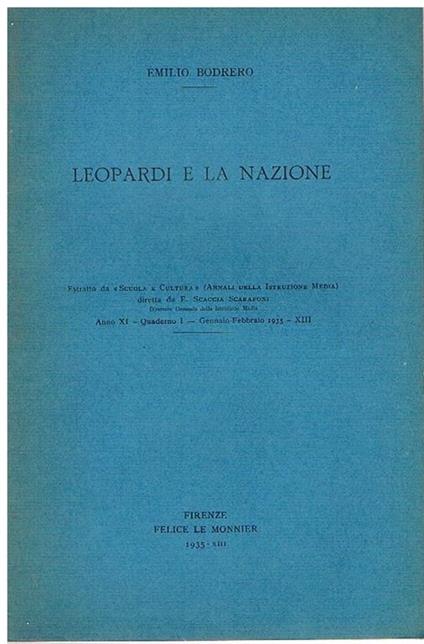 Leopardi e la nazione - Emilio Bodrero - copertina