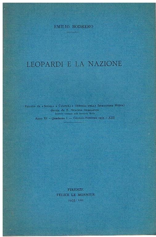Leopardi e la nazione - Emilio Bodrero - copertina