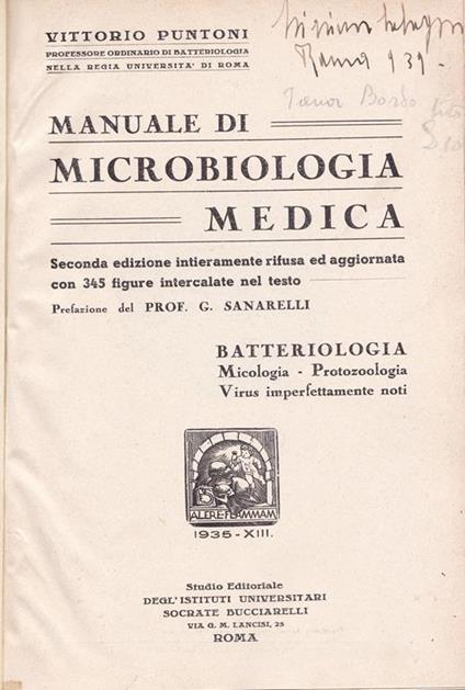Manuale di microbiologia medica. Batteriologia. Micologia. Virus imperfettamente noti - Vittorio Puntoni - copertina