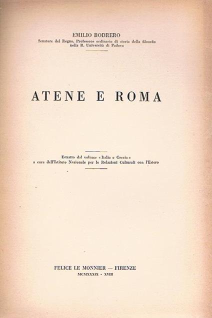 Atene e Roma - Emilio Bodrero - copertina