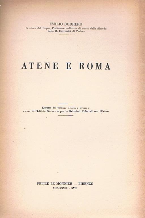 Atene e Roma - Emilio Bodrero - copertina