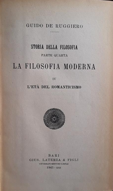 Storia della filosofia moderna. Parte quarta. La filosofia moderna. Volumi I-V - Guido De Ruggiero - copertina