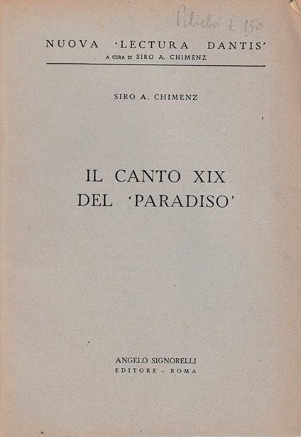 canto XIX del Paradiso - copertina