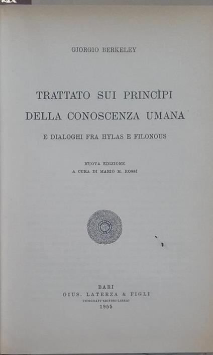 Trattato sui principi della conoscenza umana e dialoghi fra Hylas e Filonous - George Berkeley - copertina