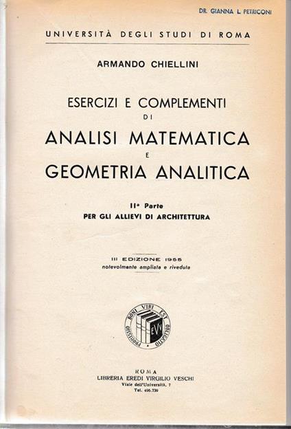 Analisi matematica e geometria analitica. 2 parte - Armando Chiellini - copertina