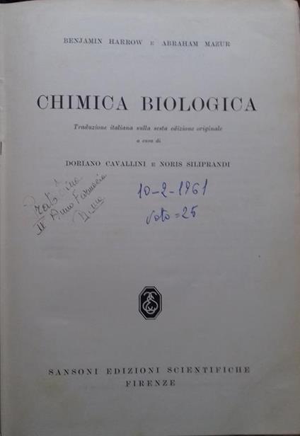 Chimica biologica - Benjamin Harrow - copertina