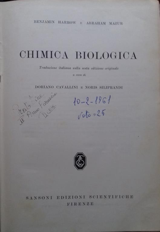 Chimica biologica - Benjamin Harrow - copertina