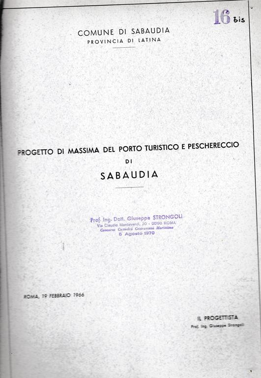 Progetto di massima del porto turistico e peschereccio di Sabaudia - copertina