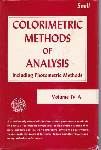 Colorimetric Methods of Analysis. IV A - copertina