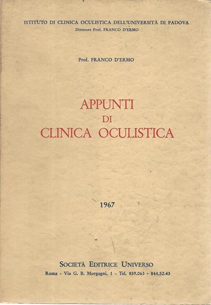 Appunti di clinica oculistica - Franco D'Ermo - copertina