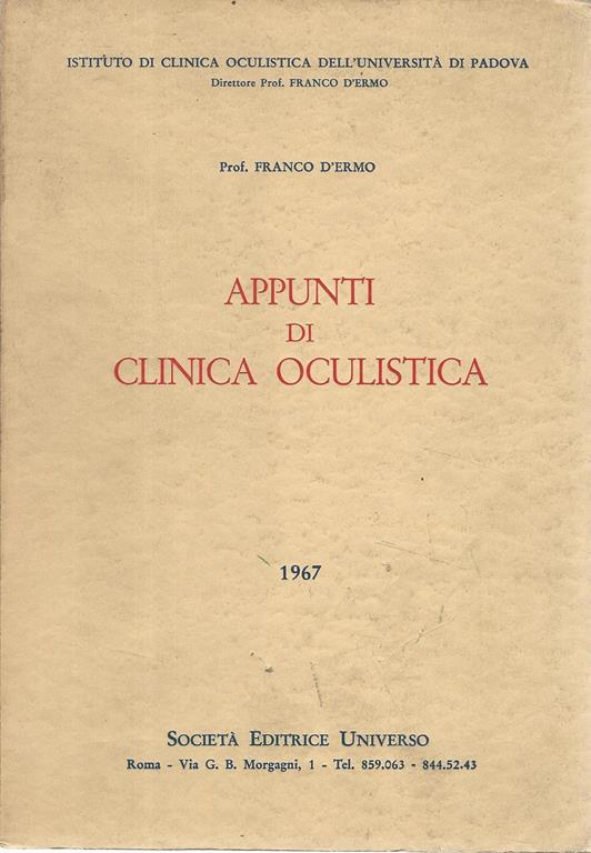 Appunti di clinica oculistica - Franco D'Ermo - copertina