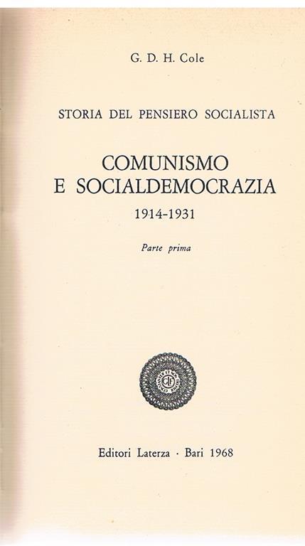 Storia del pensiero socialista. IV1/IV2 - Comunismo e socialdemocrazia - George Douglas Howard Cole - copertina