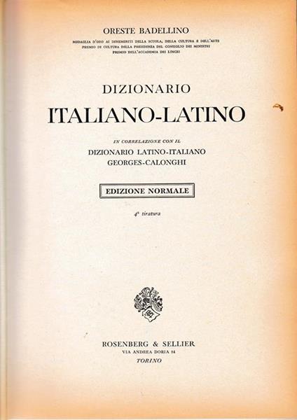 Dizionario Italiano- Latino. Vol. II - Oreste Badellino - copertina