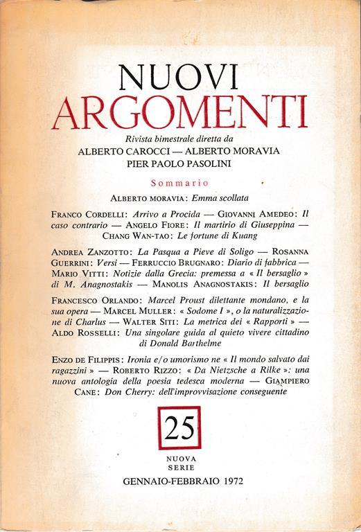 Nuovi argomenti. Nuova serie. n 25 Genn. - Febb. 1972 - Alberto Carocci - copertina