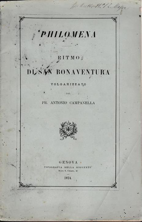 Ritmo di San Bonaventura volgarizzato dal Pr. A. Campanella. Bilingua Italiano Latino - copertina