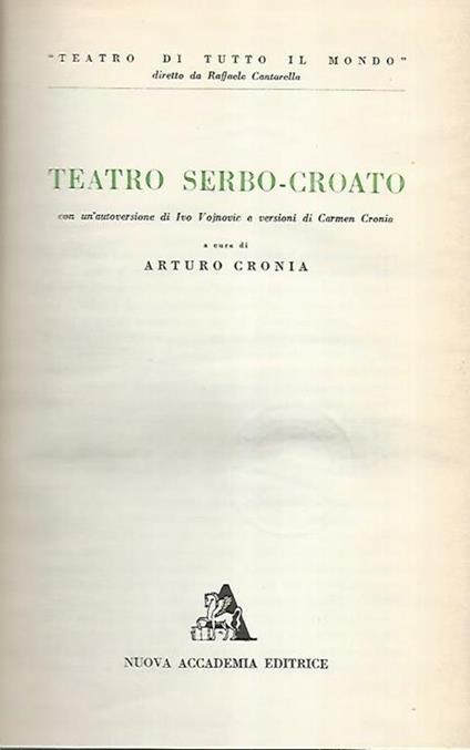 Teatro serbo-croato - Arturo Cronia - copertina