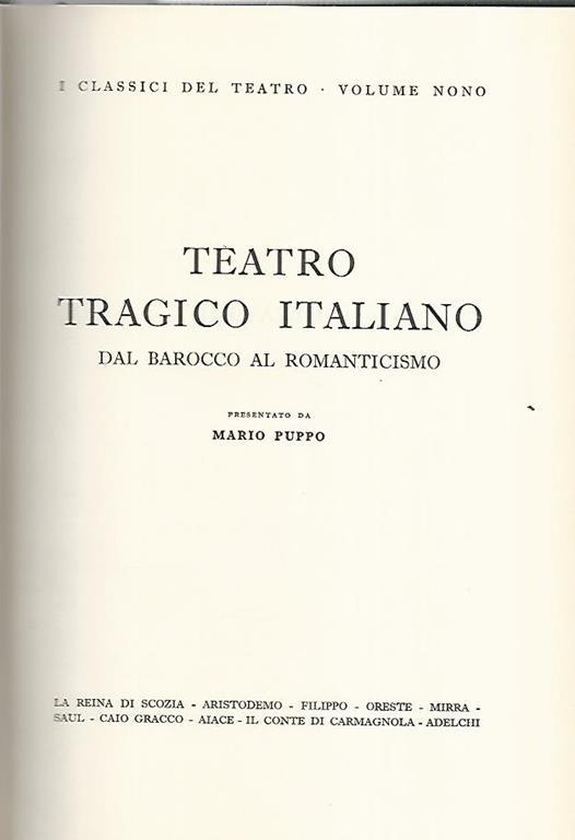 Teatro tragico italiano dal barocco al romanticismo - Mario Puppo - copertina
