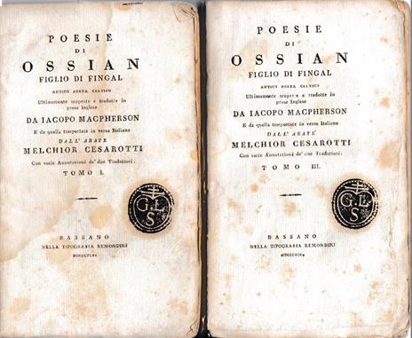 Poesie di Ossian figlio di Fingal I° e III° tomo - I. Macpherson - copertina