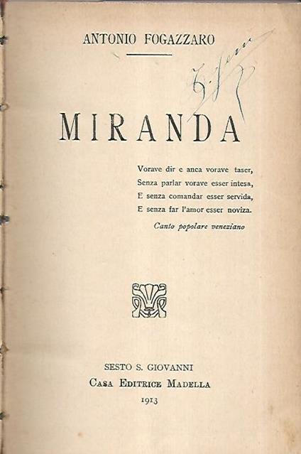 Miranda - Antonio Fogazzaro - copertina