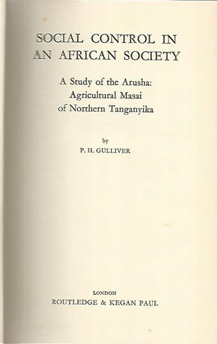 Social control in an african society - P. H. Gulliver - copertina