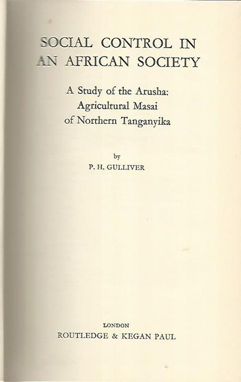 Social control in an african society - P. H. Gulliver - copertina