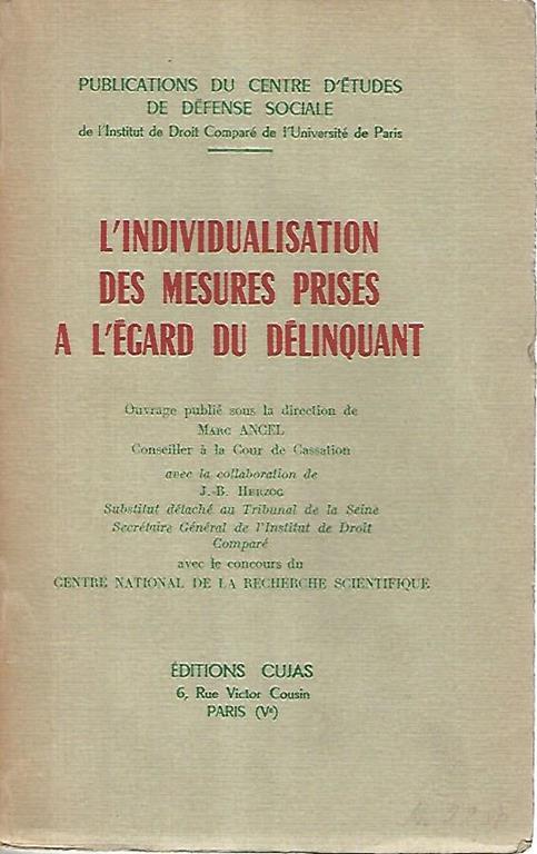 L' individualisation des mesures prises a l'egard du delinquant - Marc Ancel - copertina