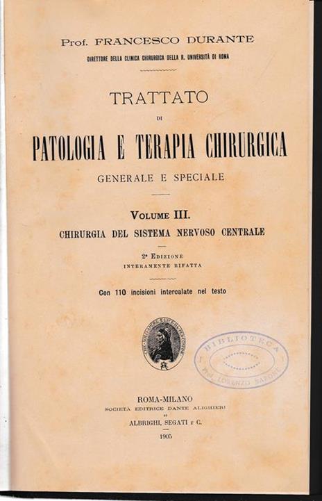 Trattato di Patologia e Terapia Chirurgica vol. III° - Francesco Durante - copertina