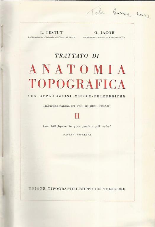 Trattato di anatomia topografica. Volume II - Léon Testut - copertina
