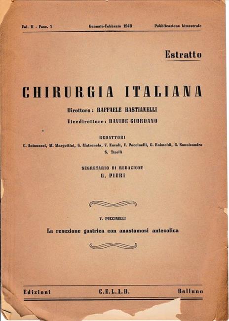 Chirurgia Italiana - Estratto vol. II - fasc. 1 Gennaio Febbraio 1948 - V. Puccinelli - copertina