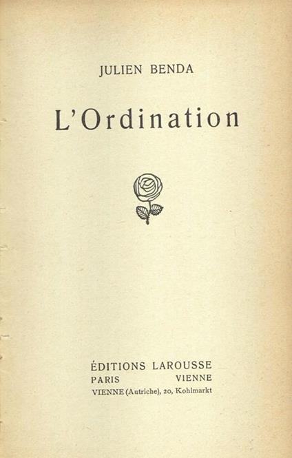 L' Ordination - Julien Benda - copertina
