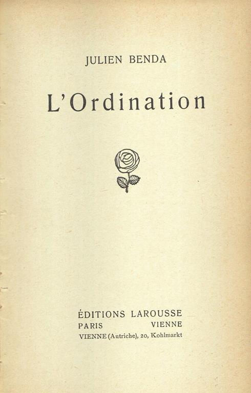L' Ordination - Julien Benda - copertina