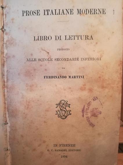 Prose italiane moderne. Libro di lettura - F. Martini - copertina