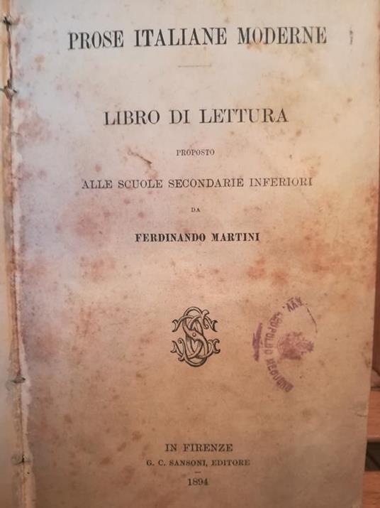 Prose italiane moderne. Libro di lettura - F. Martini - copertina