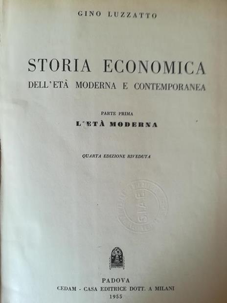 Storia economica dell'età moderna e contemporanea - Gino Luzzatto - copertina