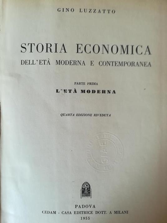 Storia economica dell'età moderna e contemporanea - Gino Luzzatto - copertina
