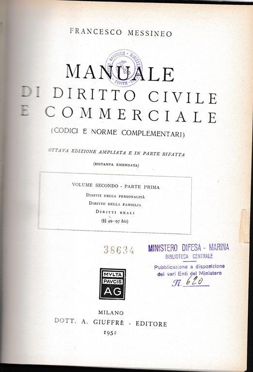 Manuale di diritto civile e commerciale (codici e norme complementari) - Francesco Messineo - copertina