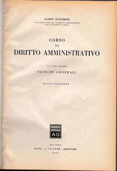 Corso di diritto amministrativo vol. 1° - Guido Zanobini - copertina