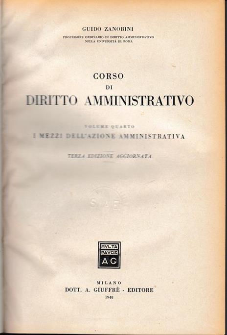 Corso di diritto amministrativo vol. 4° - Guido Zanobini - copertina