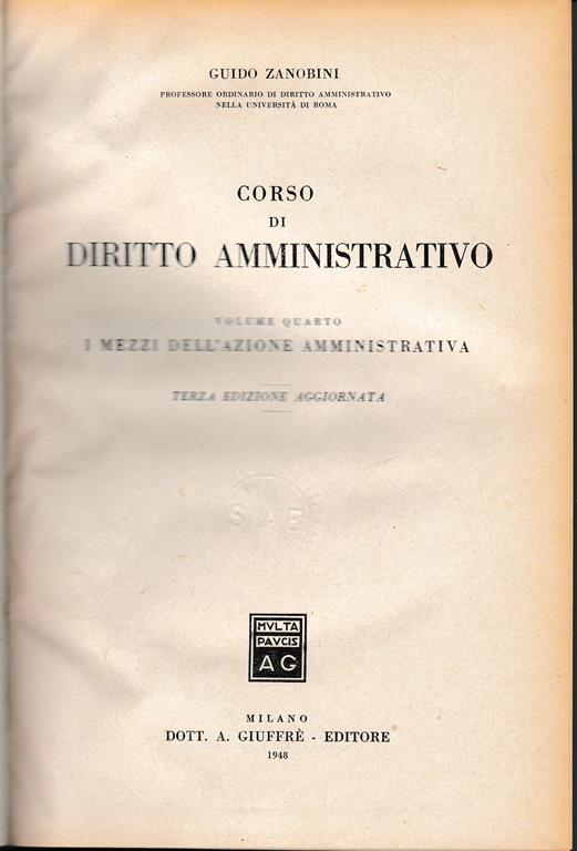 Corso di diritto amministrativo vol. 4° - Guido Zanobini - copertina