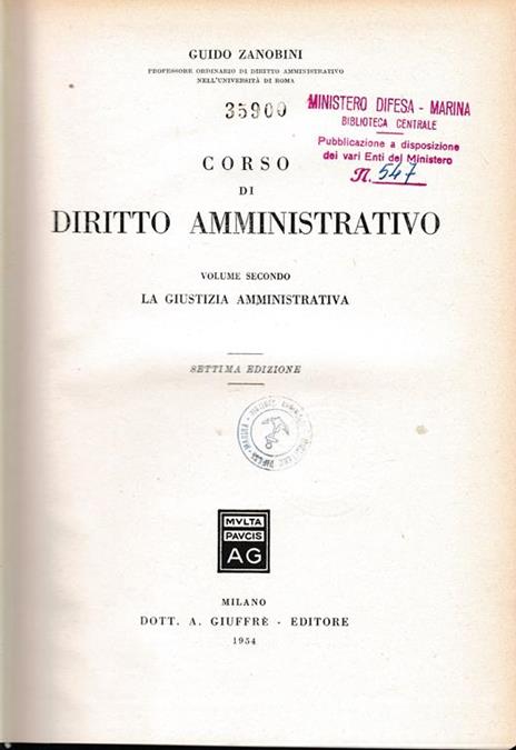 Corso di diritto amministrativo 2° vol - Guido Zanobini - copertina