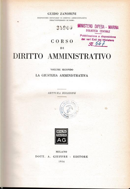 Corso di diritto amministrativo 2° vol - Guido Zanobini - copertina