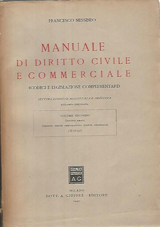 Manuale di diritto civile e commerciale. Volume II - Francesco Messineo - copertina