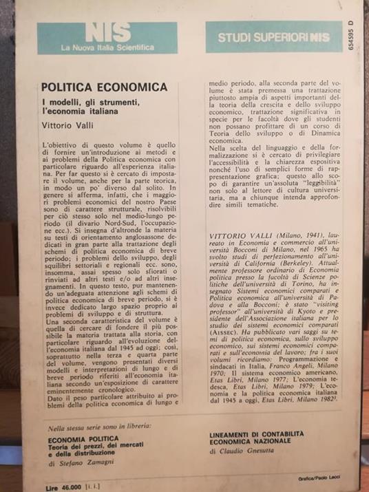 Politica economica. I modelli, gli strumenti, l'economia italiana - Vittorio Valli - 2