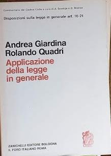 Disposizioni sulla legge in generale art. 16-21 - Applicazione della legge in generale - Andrea Giardina - copertina