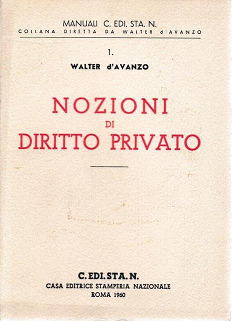 Nozioni di Diritto Privato - Walter D'Avanzo - copertina