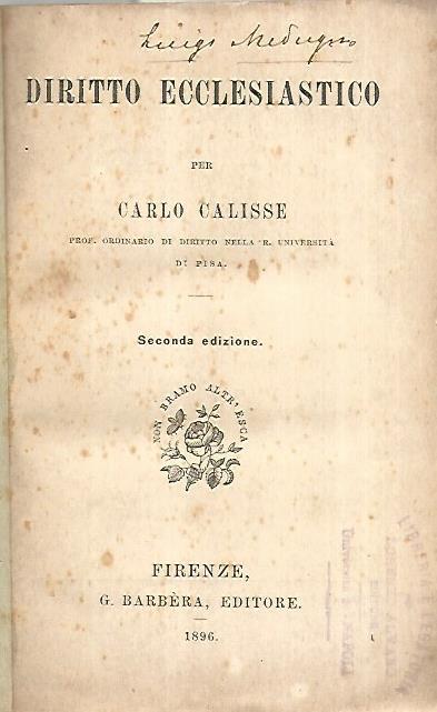 Diritto ecclesiastico - Carlo Calisse - copertina